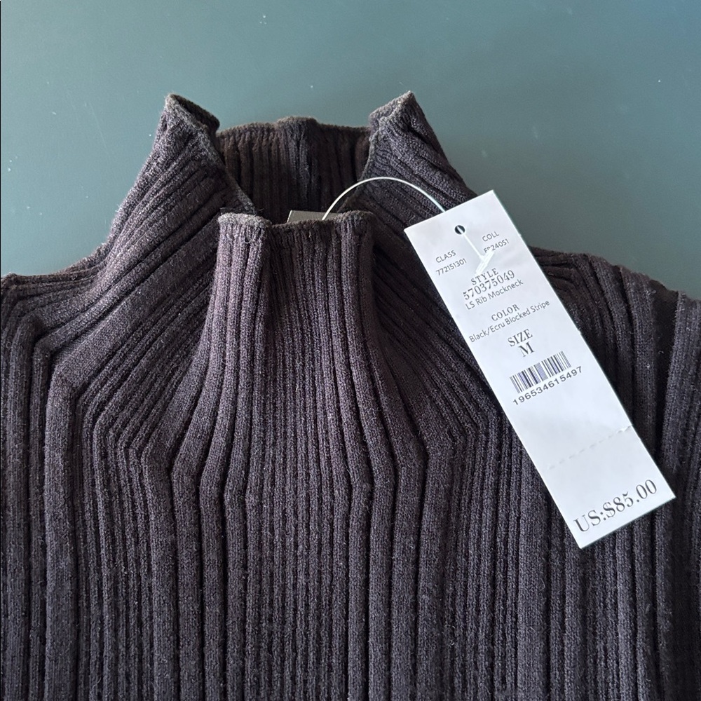 WHBM Black and White Striped Turtleneck Sweater - Picture 3 of 4